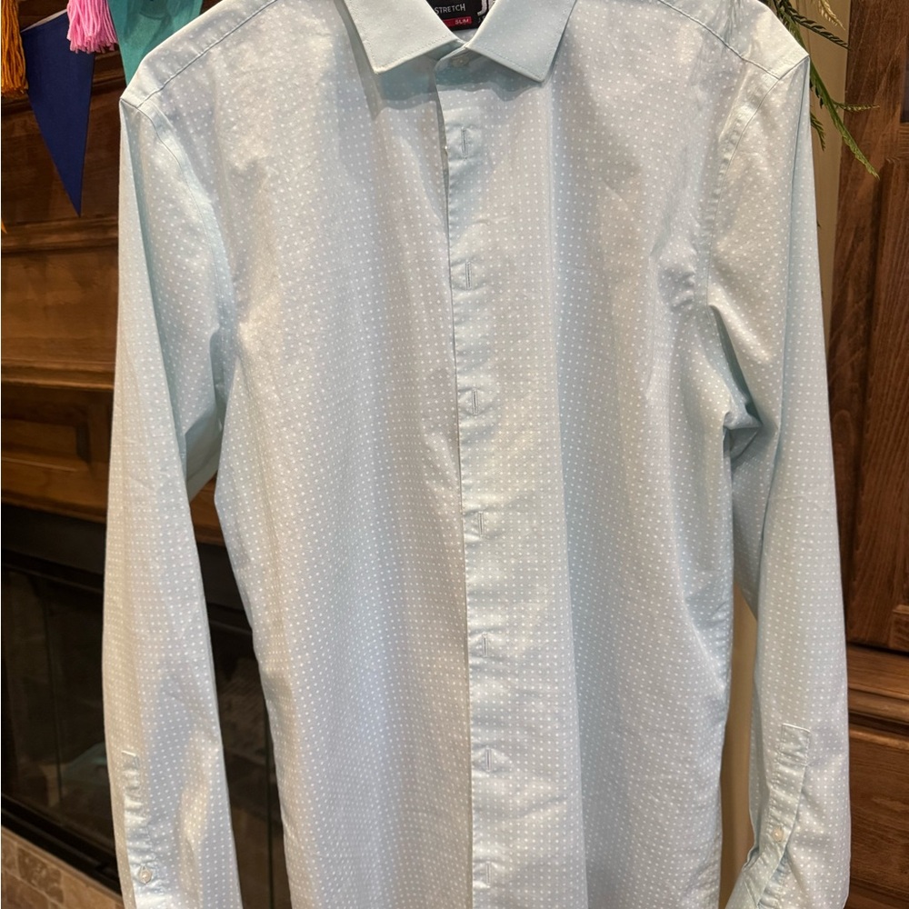JF J.Ferrar Light Blue Patterned Dress Shirt